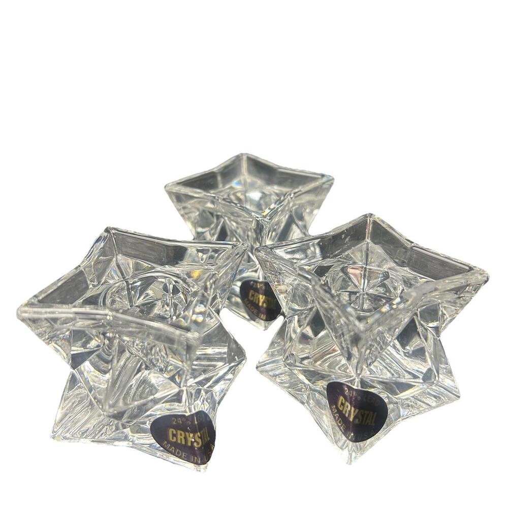 Vintage Michael C. Fina 24% Lead Crystal Star Candle Holder Set of 3